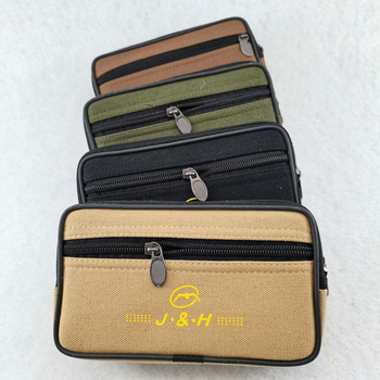 Mobiltelefon-táska vászonból, cipzáras nyitás, vízszintes négyszögletes forma, belső rekesz cipzárhálós elrendezéssel, vászon bélés