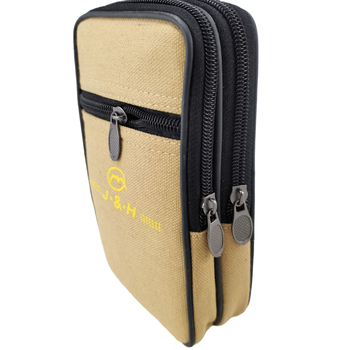 Mobiltelefon-táska vászonból, cipzáras nyitás, vízszintes négyszögletes forma, belső rekesz cipzárhálós elrendezéssel, vászon bélés