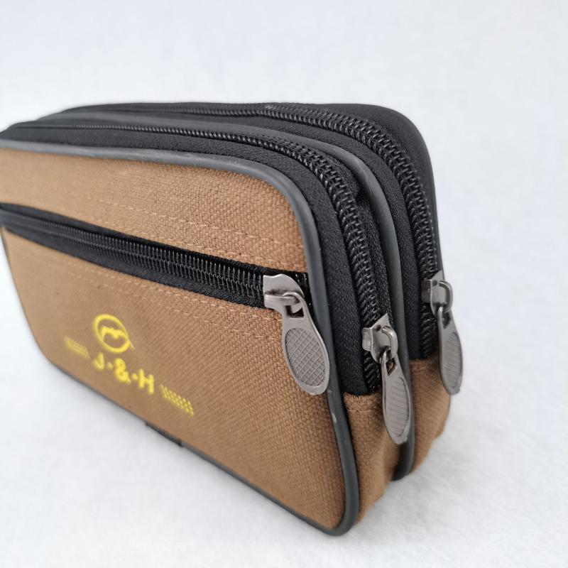 Mobiltelefon-táska vászonból, cipzáras nyitás, vízszintes négyszögletes forma, belső rekesz cipzárhálós elrendezéssel, vászon bélés