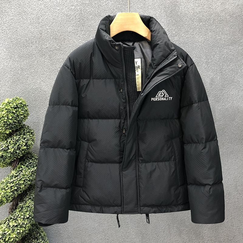 Ανδρικό μπουφάν με κουκούλα και σταθερό γιακά, 100% λευκό goose down, πλήρωση 550, μακρύ μήκος