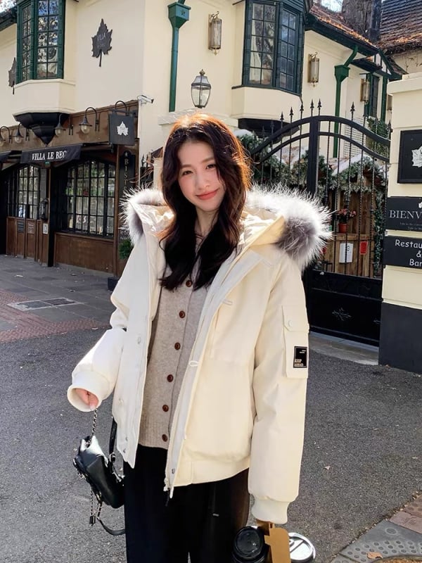 Geacă de puf în stil coreean, cu puf de rață alb, 86–90% conținut puf, material nylon, umplere 101–200 g