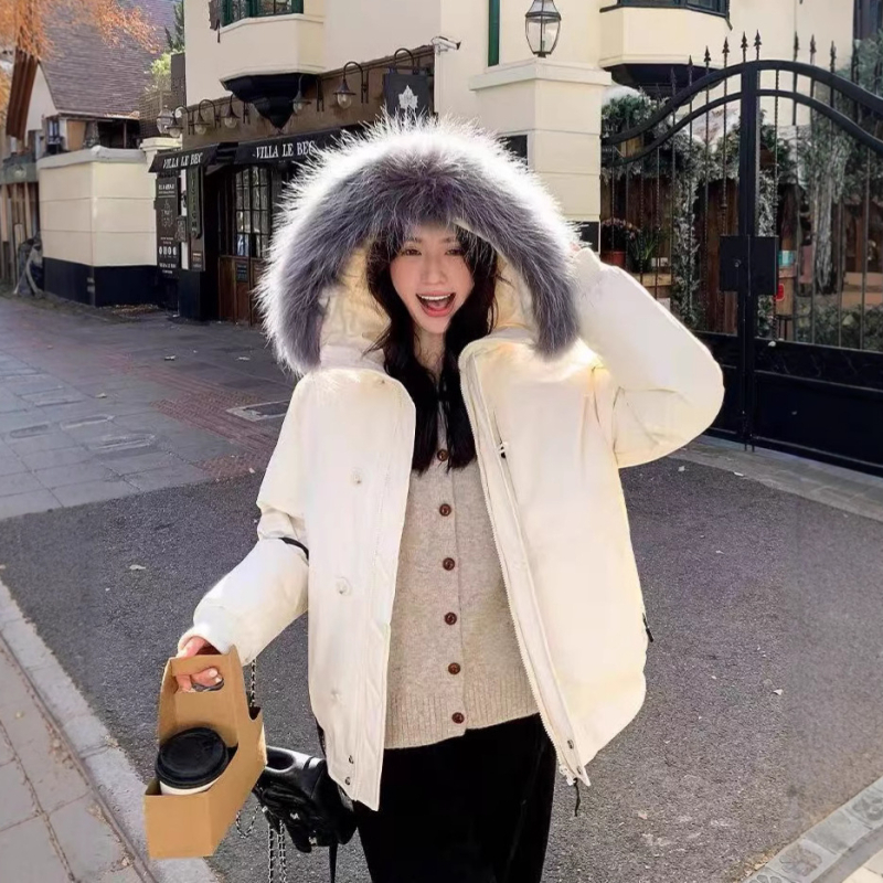 Geacă de puf în stil coreean, cu puf de rață alb, 86–90% conținut puf, material nylon, umplere 101–200 g