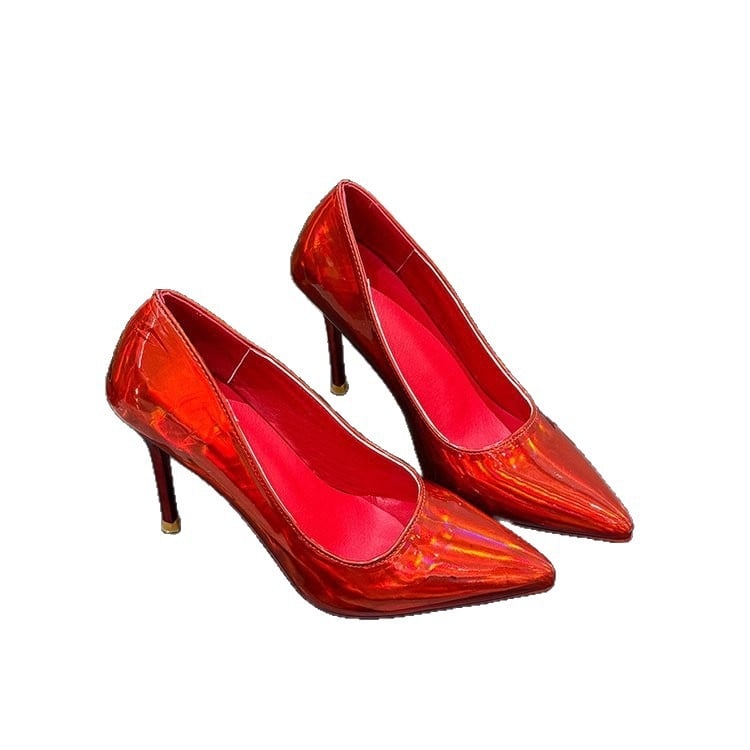 Pantofi cu toc înalt - Vârf ascuțit, partea superioară PU, talpă interioară PU, talpă din cauciuc, toc 6-8 cm