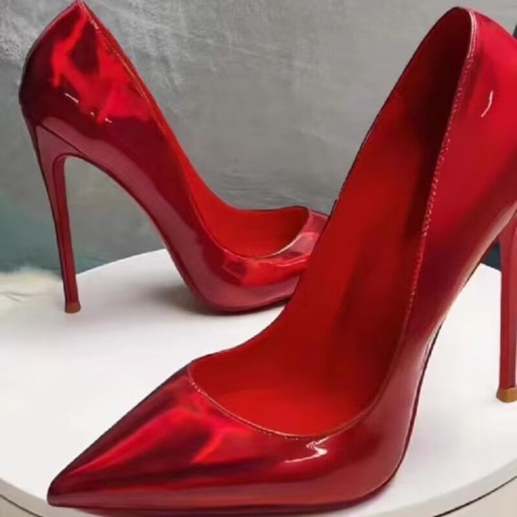 Pantofi cu toc înalt - Vârf ascuțit, partea superioară PU, talpă interioară PU, talpă din cauciuc, toc 6-8 cm