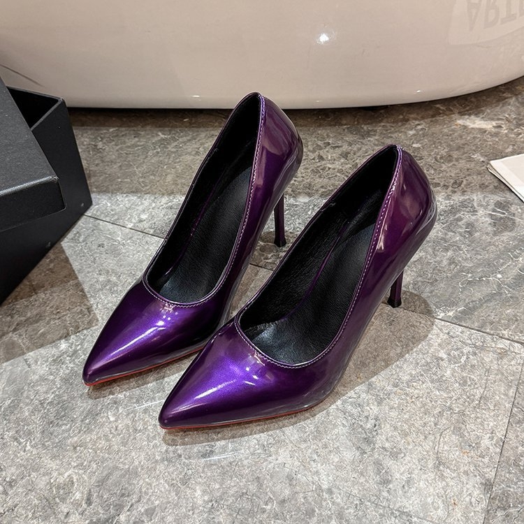 Pantofi cu toc înalt - Vârf ascuțit, partea superioară PU, talpă interioară PU, talpă din cauciuc, toc 6-8 cm