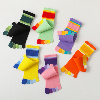 Dječje čarape s pet prstiju, prugaste, pamučne, unisex, uzrast 7-12 godina
