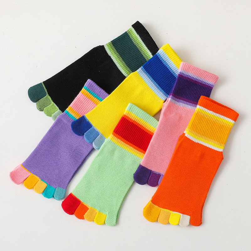 Dječje čarape s pet prstiju, prugaste, pamučne, unisex, uzrast 7-12 godina