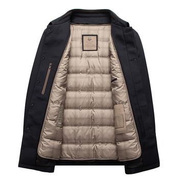 Πουπουλένιο μπουφάν με κουκούλα και μακρύ μήκος, γέμισμα από γούνο χήνας 91–95%, αποσπώμενο εσωτερικό επένδυση, πλένεται εύκολα