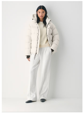 Ženska jakna od perja, kačje perje, 86-90% punila, debela, poliester tkanina, kapuljača