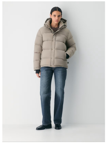 Ženska jakna od perja, kačje perje, 86-90% punila, debela, poliester tkanina, kapuljača