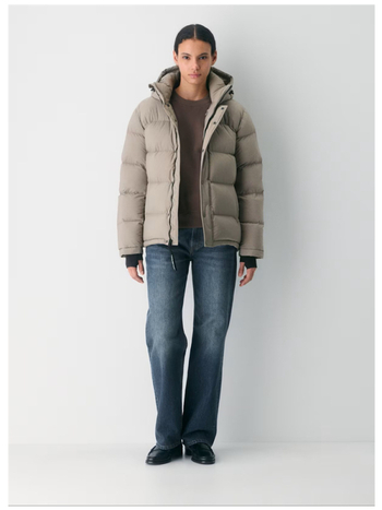 Ženska jakna od perja, kačje perje, 86-90% punila, debela, poliester tkanina, kapuljača