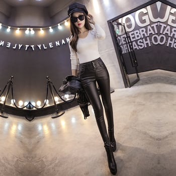 Ženske mat PU kožne legice - Pencil/Leggings stil, Uski kroj, Jednobojne, >95% PU sadržaj, Toplo, Srednja debljina