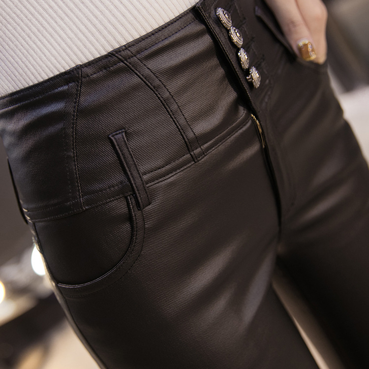 Ženske mat PU kožne legice - Pencil/Leggings stil, Uski kroj, Jednobojne, >95% PU sadržaj, Toplo, Srednja debljina