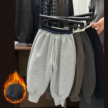 Gyerekeknek készült fleece-bevonatos sportos nadrág, minimalist stílus, ősz-tél, 50% pamut