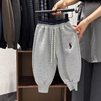 Gyerekeknek készült fleece-bevonatos sportos nadrág, minimalist stílus, ősz-tél, 50% pamut