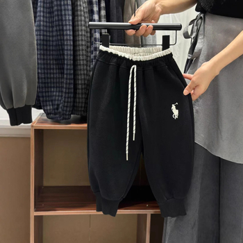 Gyerekeknek készült fleece-bevonatos sportos nadrág, minimalist stílus, ősz-tél, 50% pamut