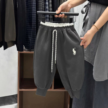 Gyerekeknek készült fleece-bevonatos sportos nadrág, minimalist stílus, ősz-tél, 50% pamut