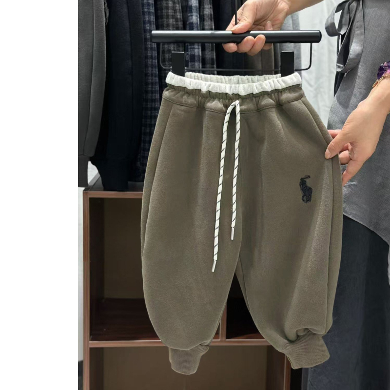 Gyerekeknek készült fleece-bevonatos sportos nadrág, minimalist stílus, ősz-tél, 50% pamut