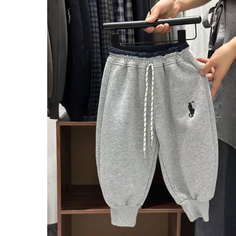 Gyerekeknek készült fleece-bevonatos sportos nadrág, minimalist stílus, ősz-tél, 50% pamut