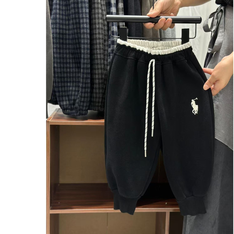 Gyerekeknek készült fleece-bevonatos sportos nadrág, minimalist stílus, ősz-tél, 50% pamut