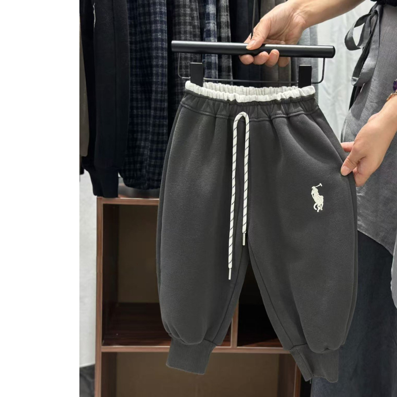 Gyerekeknek készült fleece-bevonatos sportos nadrág, minimalist stílus, ősz-tél, 50% pamut