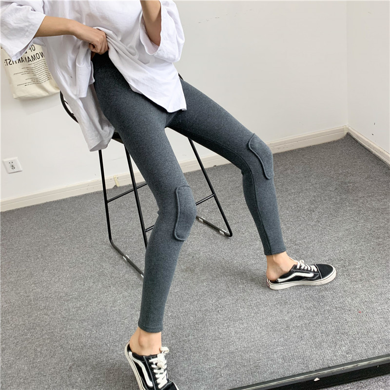Leggings s patchom na koljenu, podstavljeno fleece oblogom, pamuk materijal, toplo, korejski stil