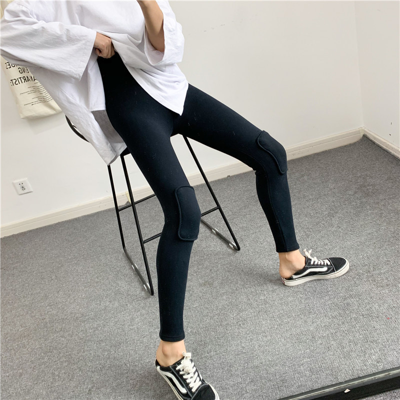 Leggings s patchom na koljenu, podstavljeno fleece oblogom, pamuk materijal, toplo, korejski stil