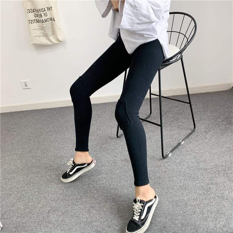 Leggings s patchom na koljenu, podstavljeno fleece oblogom, pamuk materijal, toplo, korejski stil