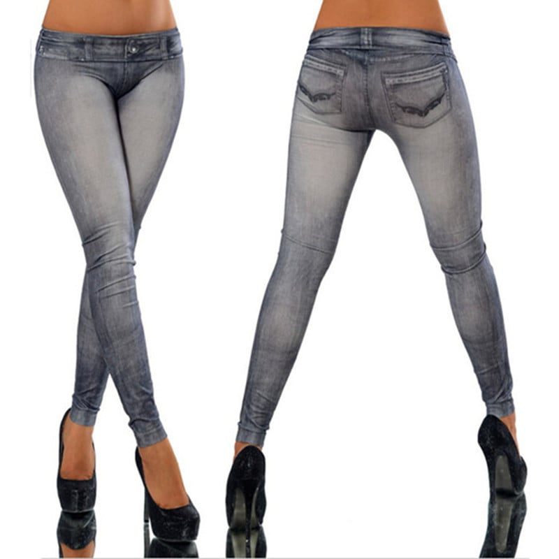 Krojene leggingse, bez šavova, tanki, elastični, denim efekt