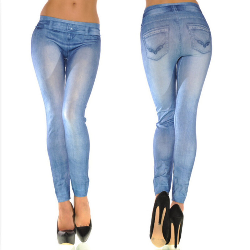 Krojene leggingse, bez šavova, tanki, elastični, denim efekt