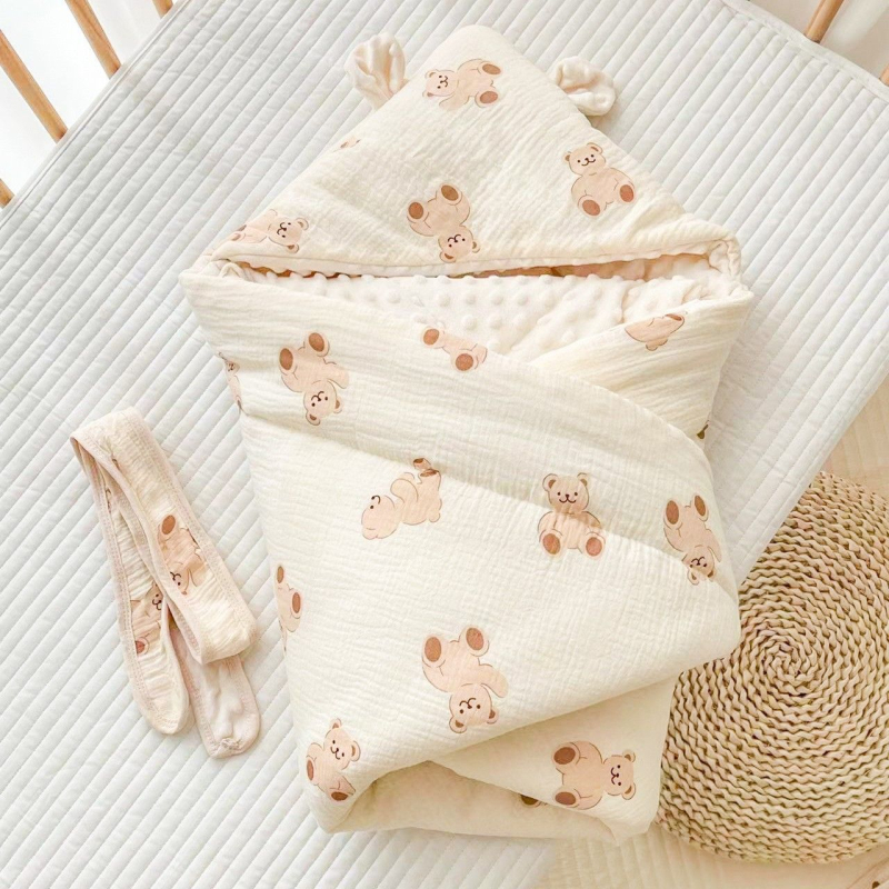 Pamut géz takaró babáknak — állatmintás, pamut töltet, 1–3 éves korosztálynak