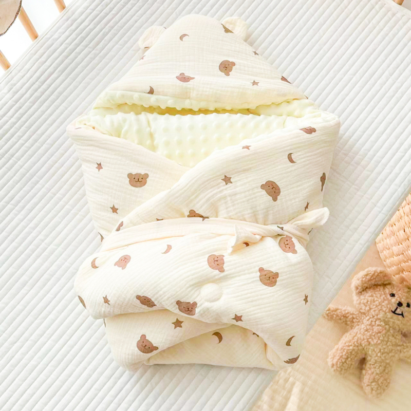 Pamut géz takaró babáknak — állatmintás, pamut töltet, 1–3 éves korosztálynak