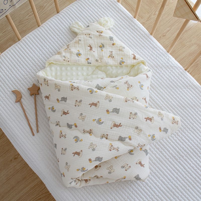 Pamut géz takaró babáknak — állatmintás, pamut töltet, 1–3 éves korosztálynak