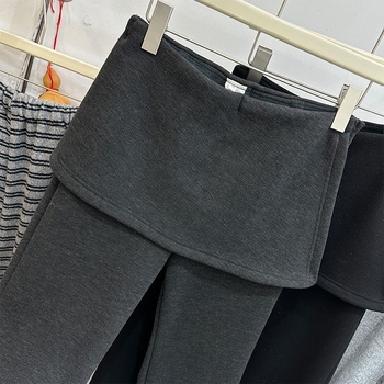 Korejski stil široke hlače za žene, s flekso unutrašnjom podstavom, hlače-suknja all-in-one, chenille-spandex smjesa, srednja debljina, zadržava toplinu, proljeće 2025