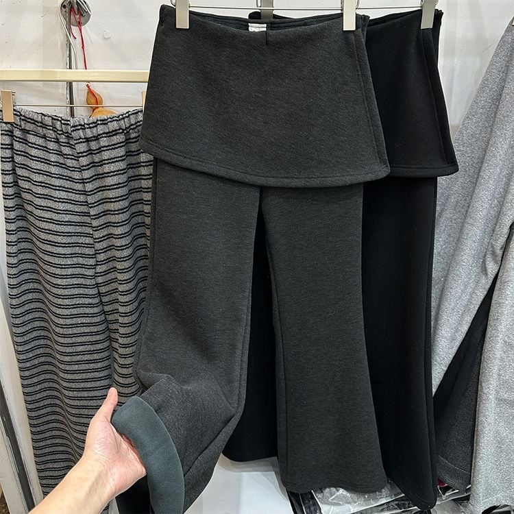 Korejski stil široke hlače za žene, s flekso unutrašnjom podstavom, hlače-suknja all-in-one, chenille-spandex smjesa, srednja debljina, zadržava toplinu, proljeće 2025