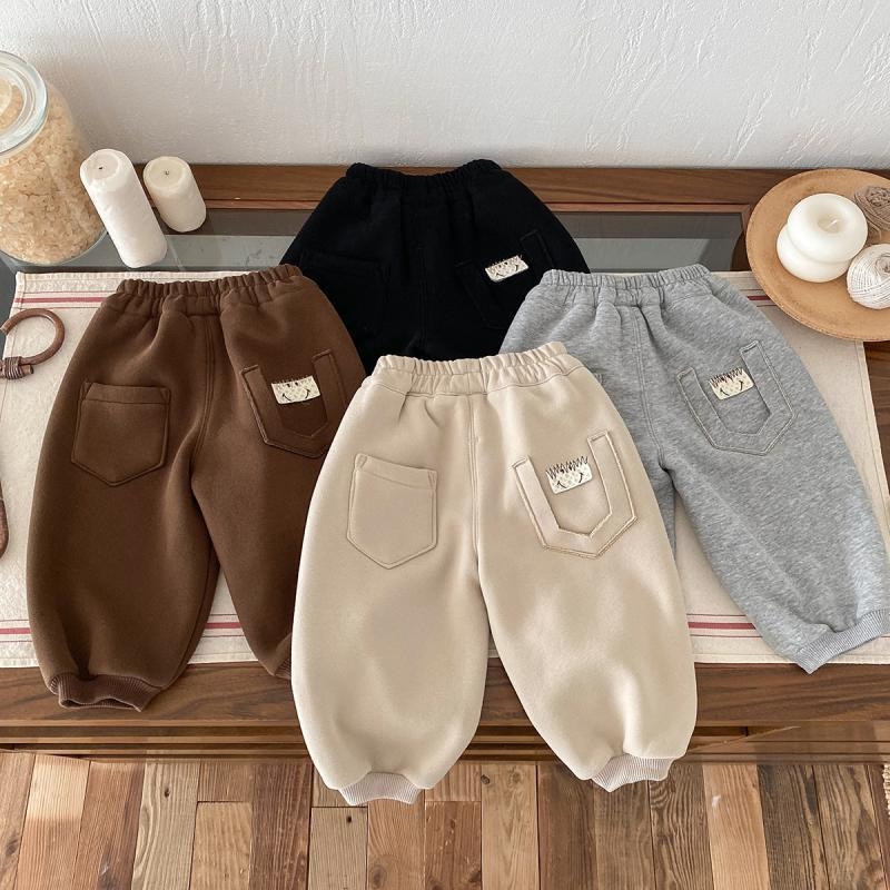 Koreai stílusú gyerek nadrág fleece-béléssel, 85% pamut, 3–8 éveseknek, téli, laza szabású