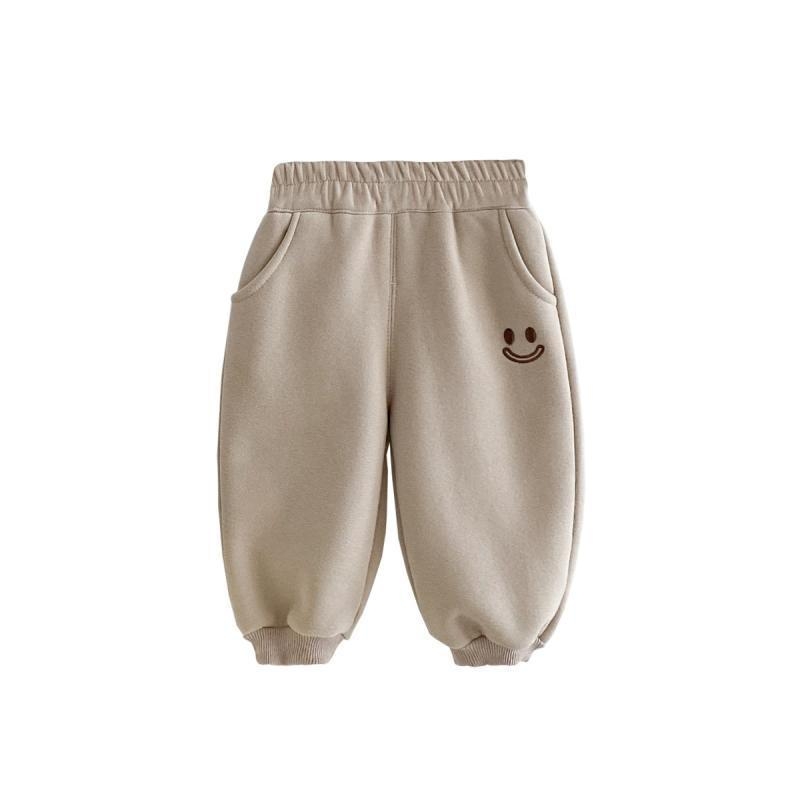 Koreai stílusú gyerek nadrág fleece-béléssel, 85% pamut, 3–8 éveseknek, téli, laza szabású