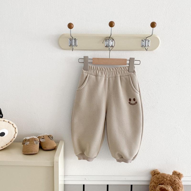 Koreai stílusú gyerek nadrág fleece-béléssel, 85% pamut, 3–8 éveseknek, téli, laza szabású
