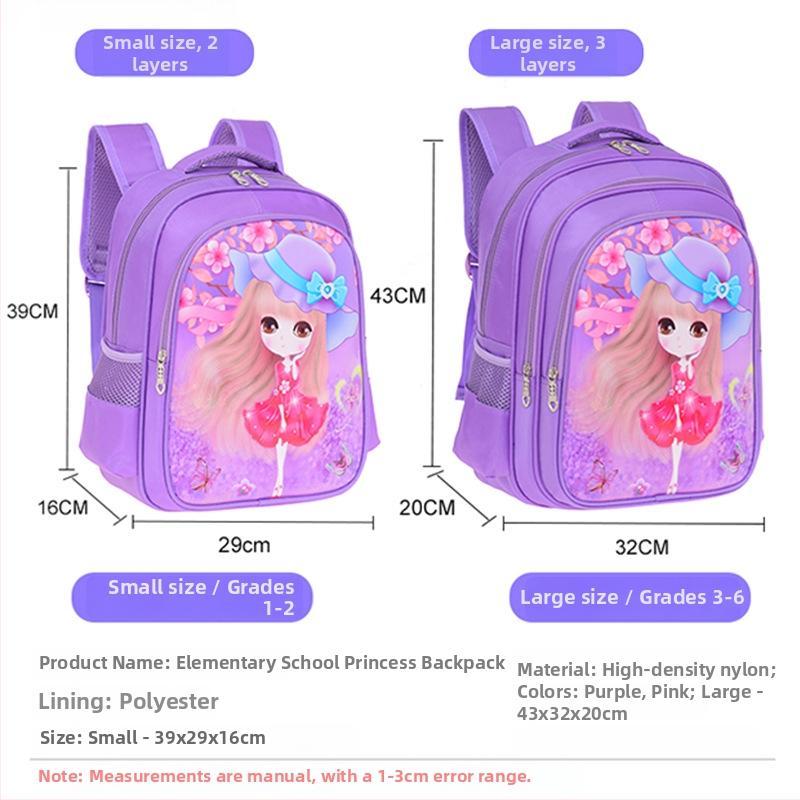 Dívčí školský ruksak pre prvý stupeň, nylon, priedušný, uľahčenie zaťaženia, motív rozprávkovej princeznej, podšívka nylon