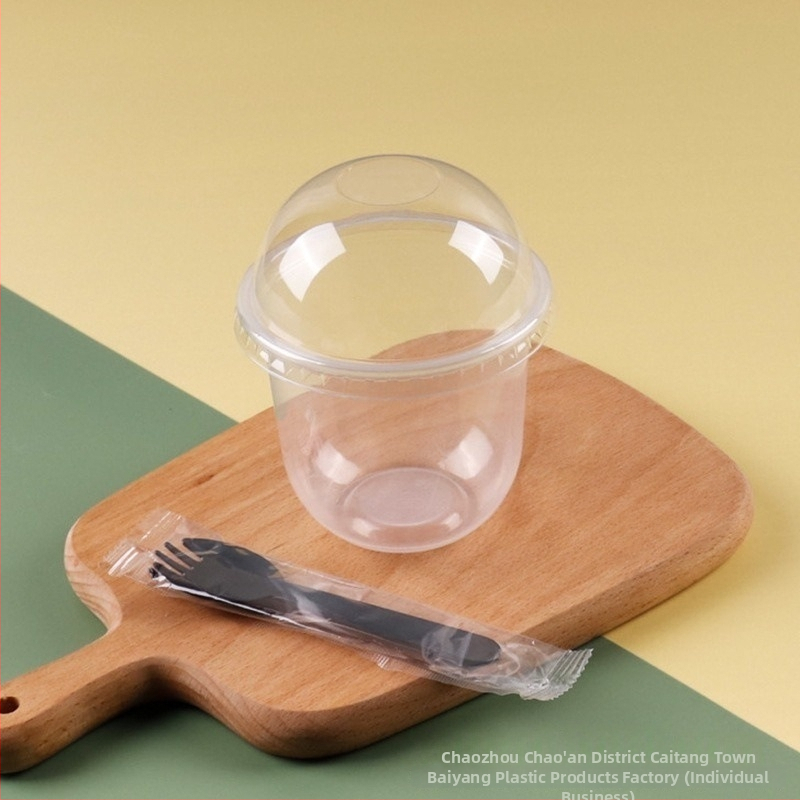 Bobo Cup PET пластмасова чаша с капак, вилица и лъжица, пакет стикери, възможност за печат на лого