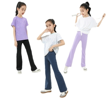 Παντελόνια γιόγκα για κορίτσια με φαρδιά γραμμή, ελαστικά, αναπνεύσιμα, σύνθεση νάιλον-σπαντεξ 75/25, για ηλικίες 3–8 ετών, άνοιξη-φθινόπωρο