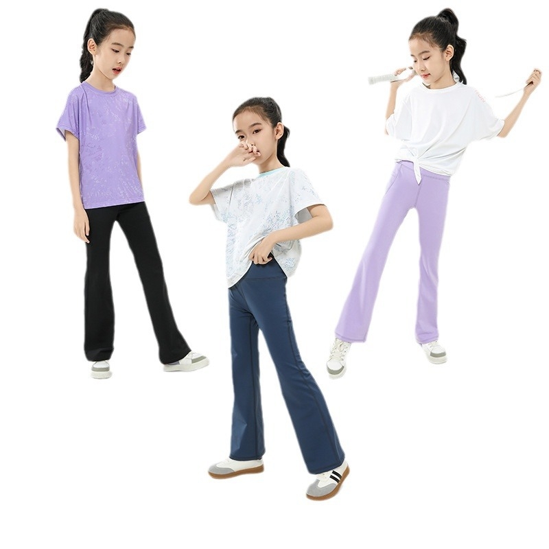 Παντελόνια γιόγκα για κορίτσια με φαρδιά γραμμή, ελαστικά, αναπνεύσιμα, σύνθεση νάιλον-σπαντεξ 75/25, για ηλικίες 3–8 ετών, άνοιξη-φθινόπωρο