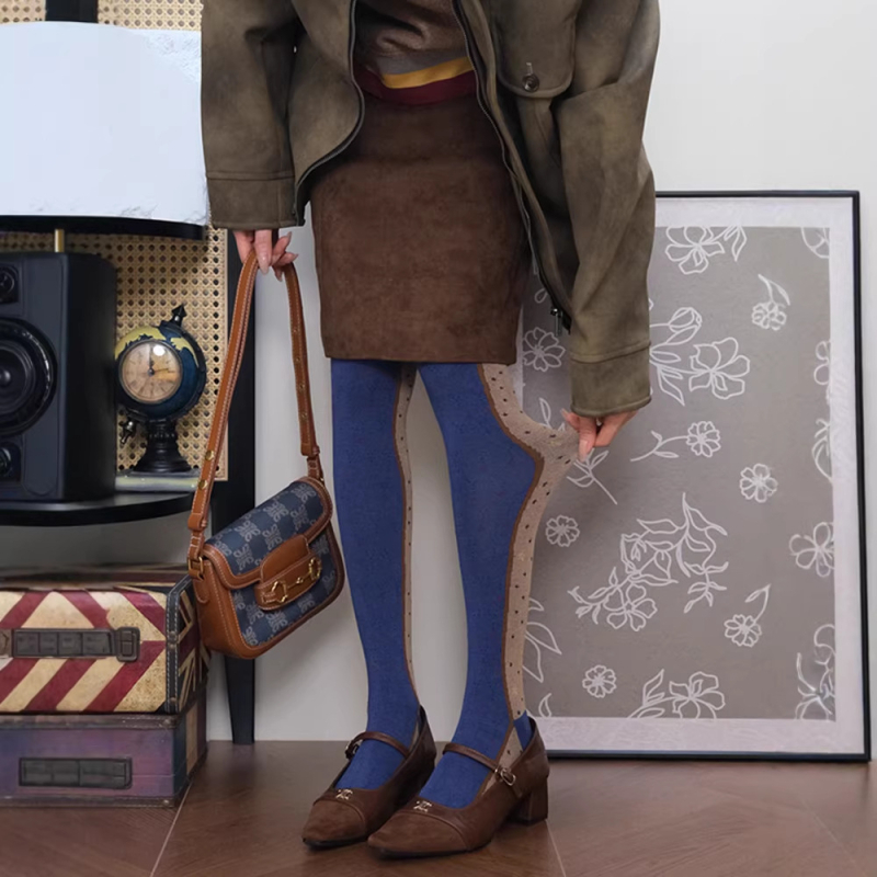 Női állatmintás pamut–elasztán harisnya, közepes vastagságú, meleg