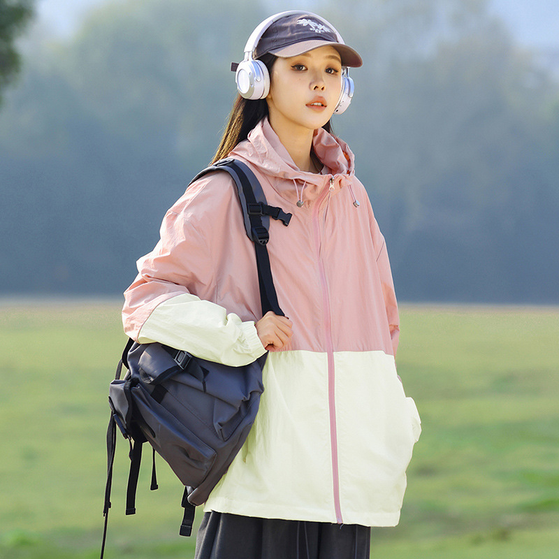 Kapucnis UV-védő kabát, légáteresztő, laza szabás, UPF50+, poliészter