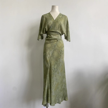 Svila wrap haljina s V izrezom, watercolor print, visokim strukom, dugačak kroj, asimetričan rub