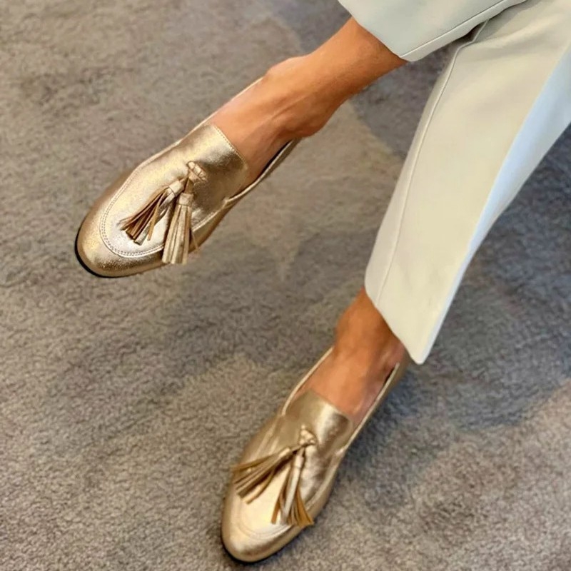 Ženske tassel loaferice s resicama, okrugli vrh, PU gornji dio, gumena potplata, niski potpetice do 3 cm