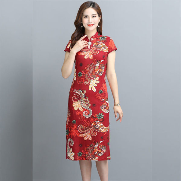 Nyomott midi ruha V-nyakkal, rövid ujjú, magas derekú, poliészter béléssel