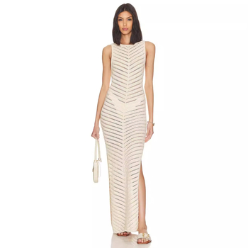 Kötött testhezálló ruha, ujjatlan, magas derék, hosszú, poliészter