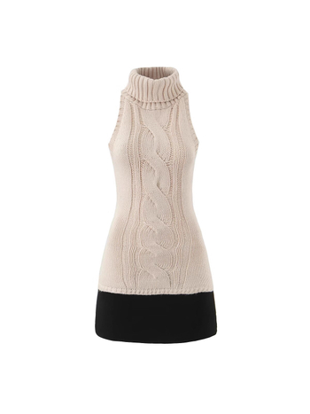Pletene haljine s visokim ovratnikom, bez rukava, patchwork kontrastni dizajn, tjelesno prilagođena silueta (polyester)
