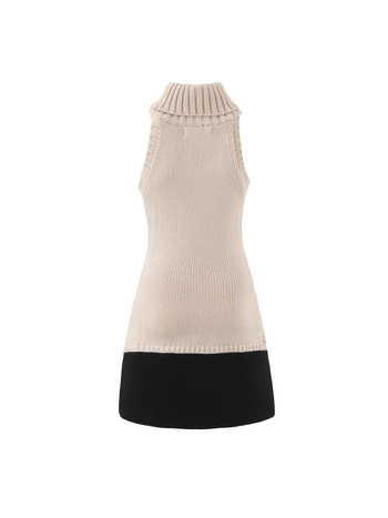 Pletene haljine s visokim ovratnikom, bez rukava, patchwork kontrastni dizajn, tjelesno prilagođena silueta (polyester)